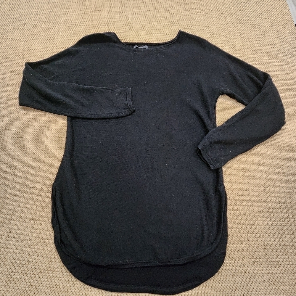 Eileen Fisher 100% Merino Wool Black Boat neck Sweater Size PS